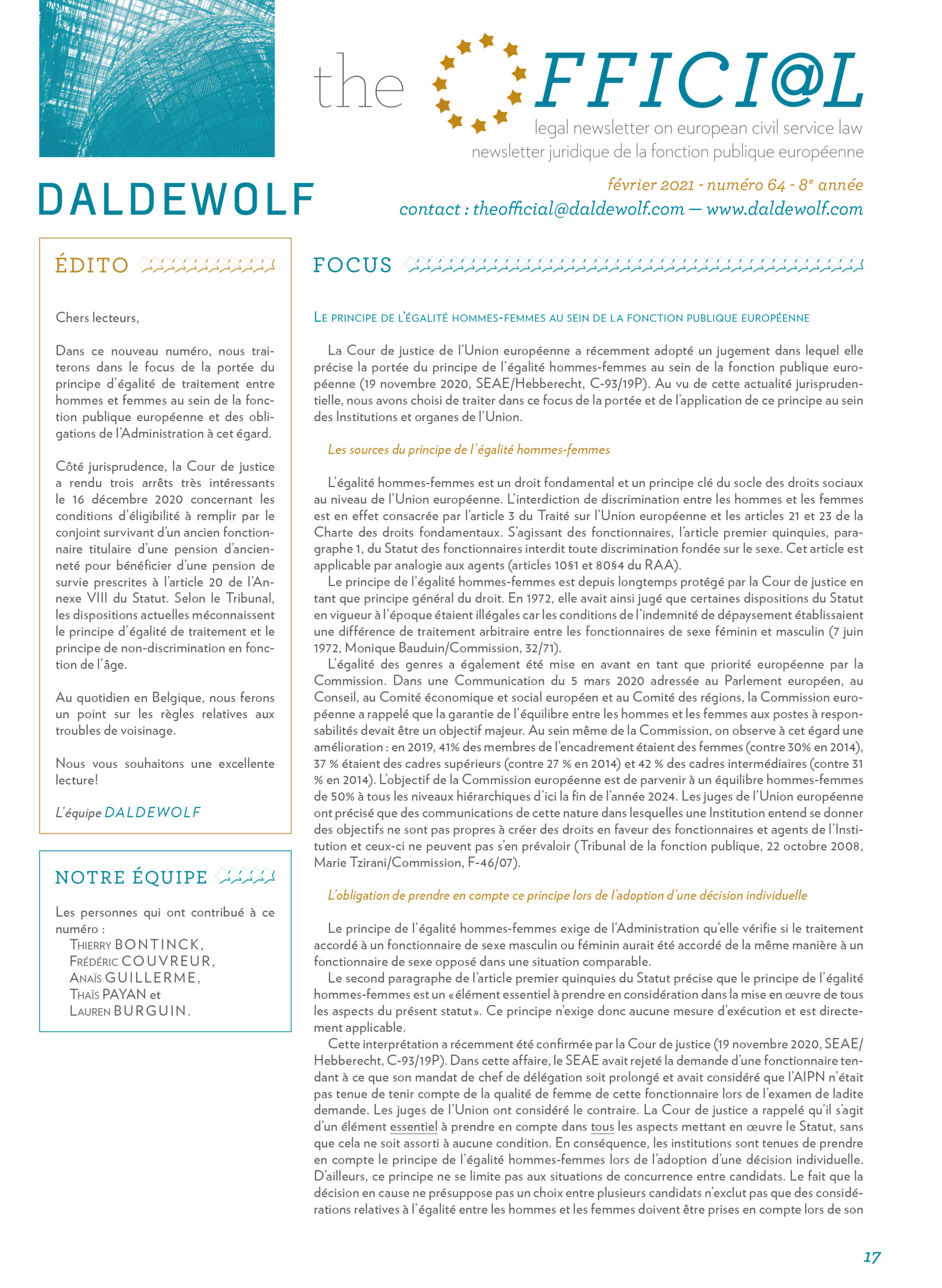 02-the-OFFICI@L-newsletter-64-DALDEWOLF the OFFICI@L - newsletter - DALDEWOLF pour Renouveau & Démocratie - #64 - février 2021 - Hugues de Castillo