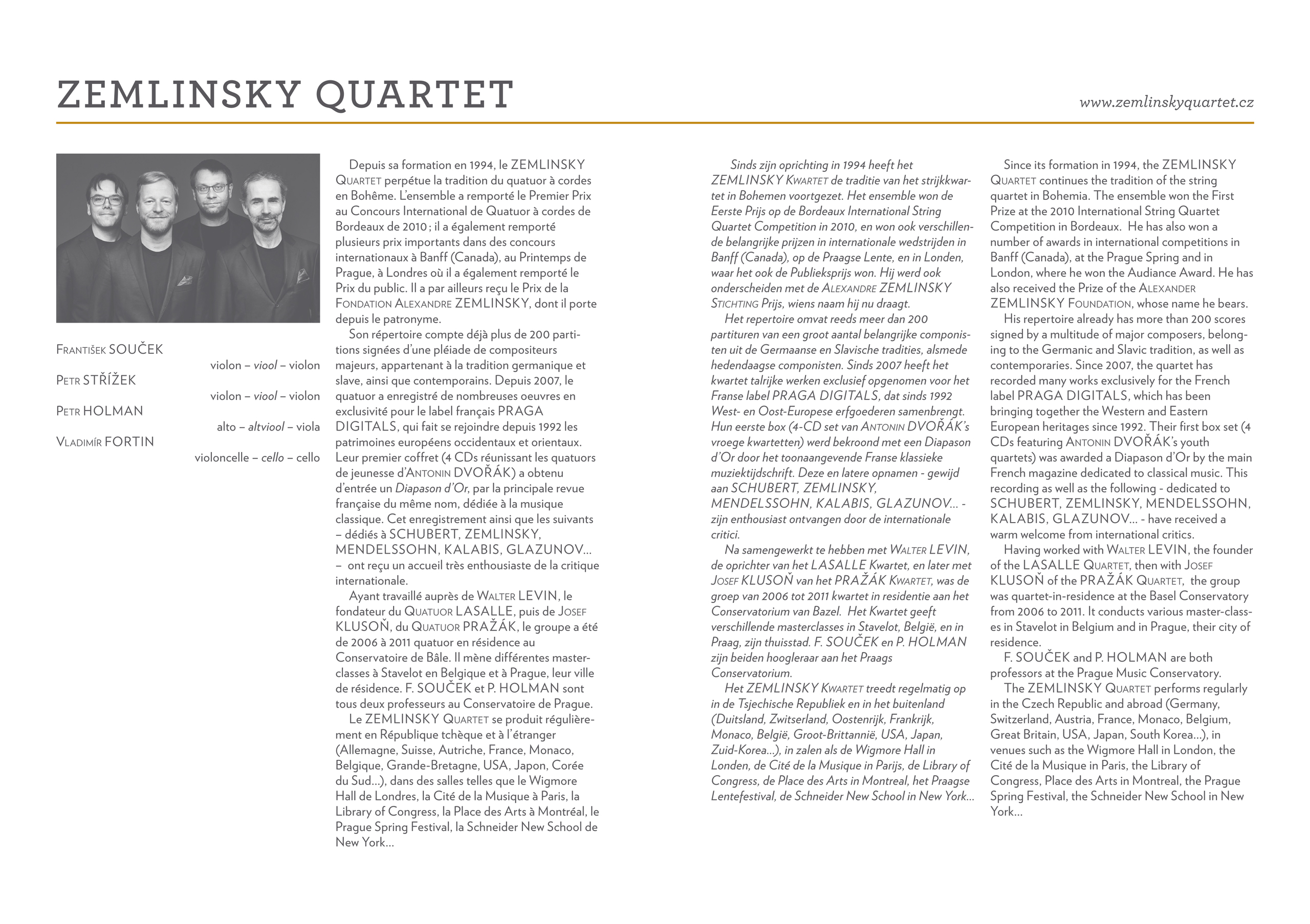 Cercle Gaulois concert program - Zemlinsky Quartet biography - DALDEWOLF - Hugues de CASTILLO